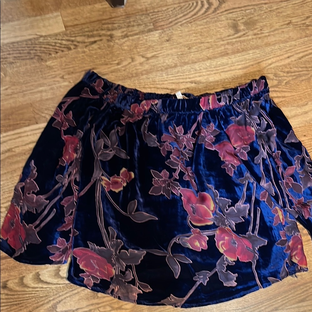 Skies Are Blue Velvet Mini Shirt - Navy and Burgundy Floral